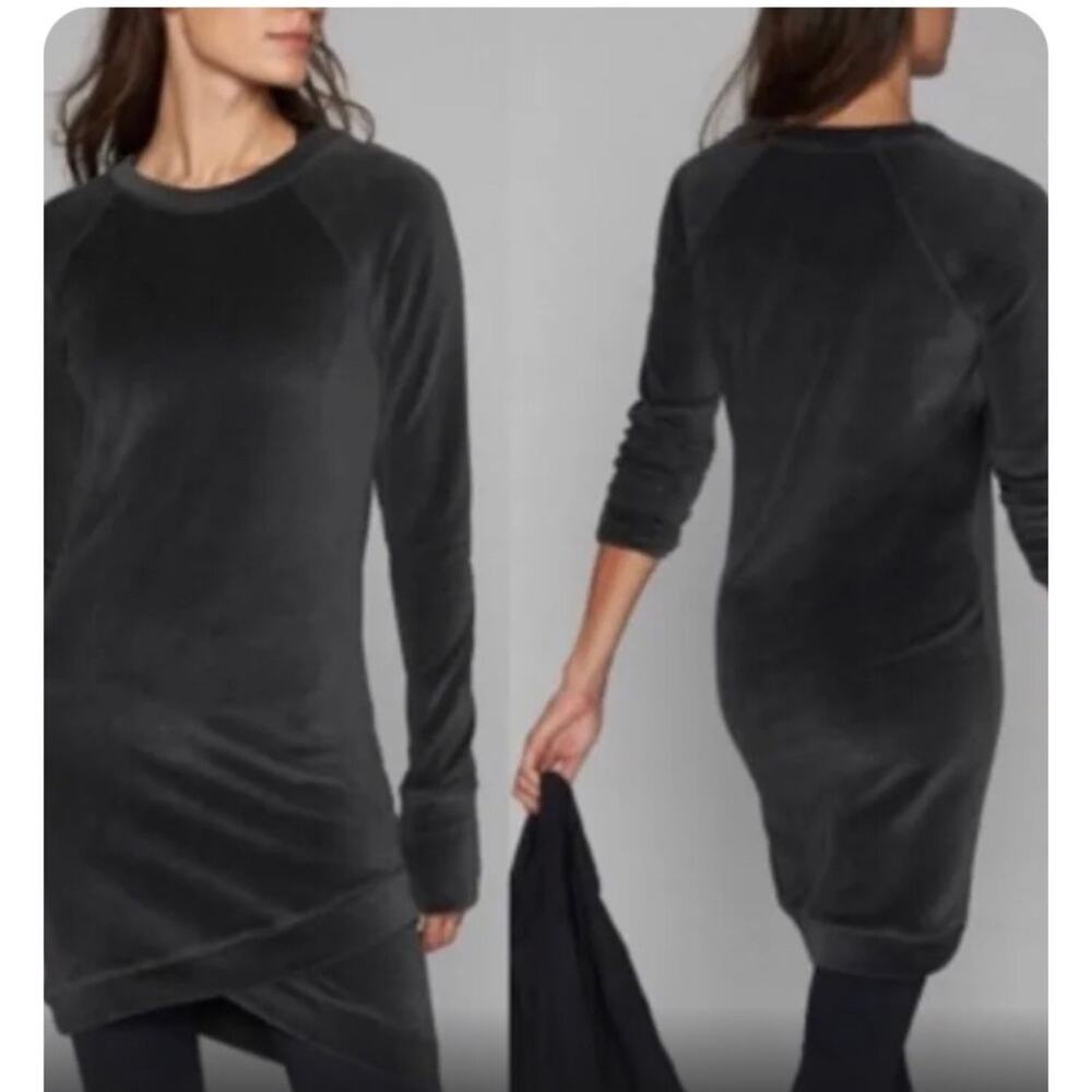 Athleta velour cross cross long sleeve pullover dress S charcoal grey holiday